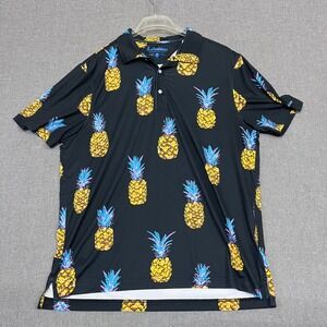 Chubbies Mens Large Pineapple Print Performance Polo Shirt Black Short Sleeve L